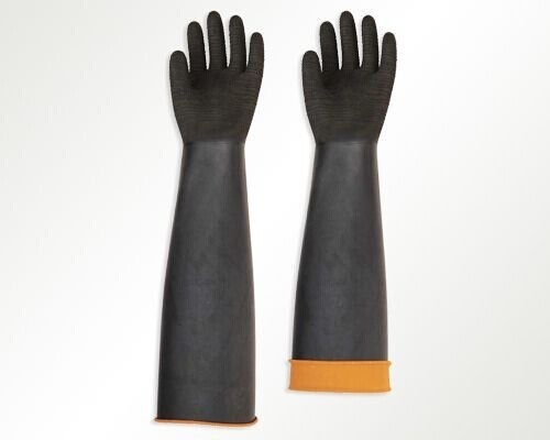 Heavy-duty Rubber Latex Glove,smooth palm,black/orange color,weight 190g,size 14''and 18''