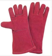 Light Weight Red fully lined Cow Split Leather Work Gloves With  Yarn Stitched