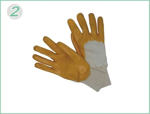 Nitriles tricotés de jaune de manchette enduisant les gants protecteurs de main d'ouvert en arrière